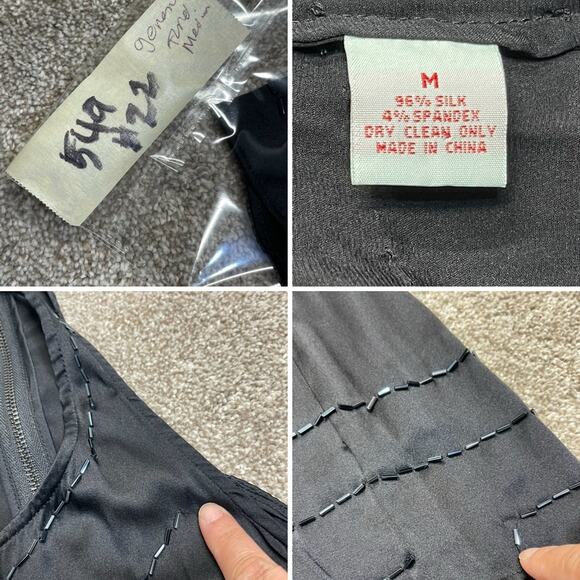 y2k Sleeveless summer Geren Ford Midi Dress sz M topstitching beaded silk - Picture 10 of 10